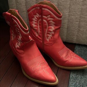 Red ankle western boots